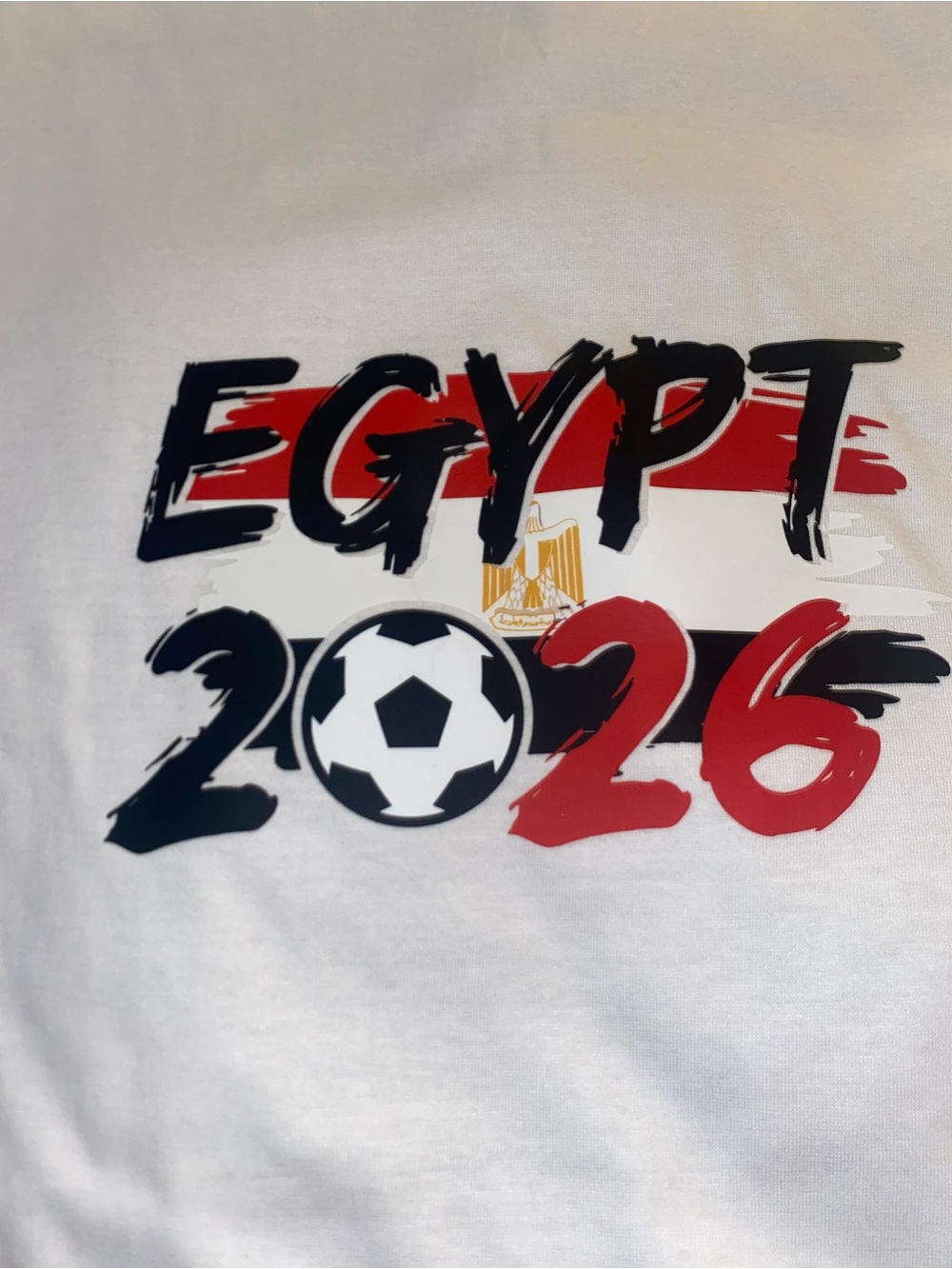 Egypt 2026 soccer world  cup Graphic Tee - White with Red & Black Print unisex L